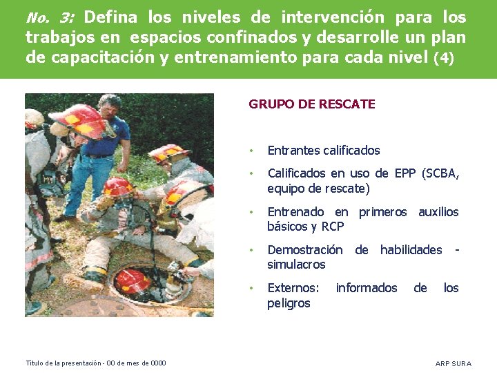 No. 3: Defina los niveles de intervención para los trabajos en espacios confinados y
