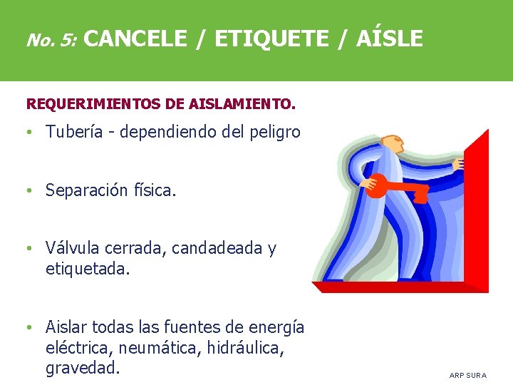 No. 5: CANCELE / ETIQUETE / AÍSLE REQUERIMIENTOS DE AISLAMIENTO. • Tubería - dependiendo