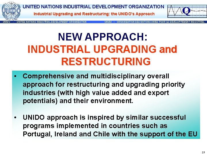 UNITED NATIONS INDUSTRIAL DEVELOPMENT ORGANIZATION Industrial Upgrading and Restructuring: the UNIDO’s Approach UNIDO -