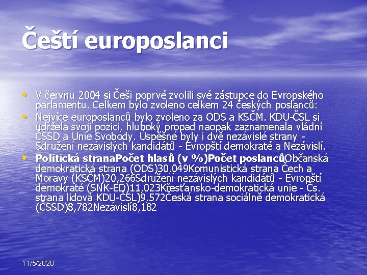 Čeští europoslanci • V červnu 2004 si Češi poprvé zvolili své zástupce do Evropského
