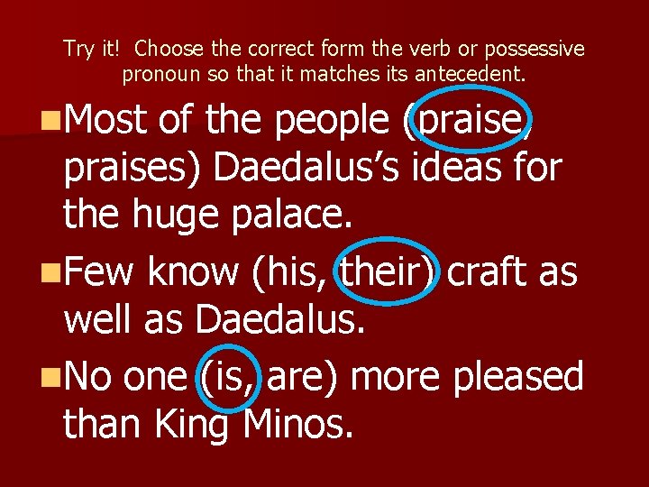 Try it! Choose the correct form the verb or possessive pronoun so that it