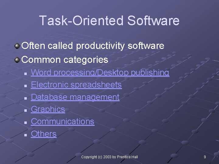Task-Oriented Software Often called productivity software Common categories n n n Word processing/Desktop publishing