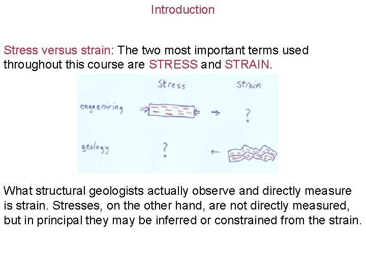 Introduction Stress versus strain: The two most important terms used throughout this course are