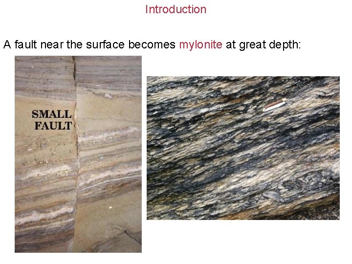 Introduction A fault near the surface becomes mylonite at great depth: 