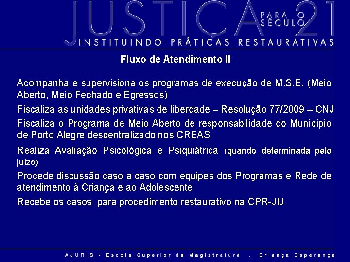 Fluxo de Atendimento II Acompanha e supervisiona os programas de execução de M. S.