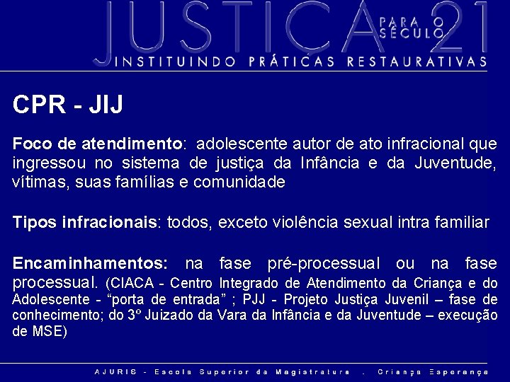 CPR - JIJ Foco de atendimento: adolescente autor de ato infracional que ingressou no