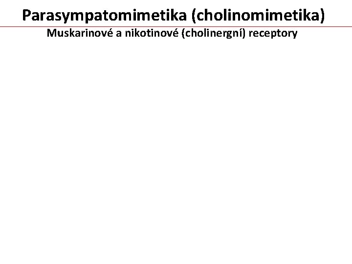  Parasympatomimetika (cholinomimetika) Muskarinové a nikotinové (cholinergní) receptory 