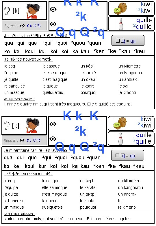 Kk K ²k Q q Q ²q [k] Rappel : C c C ²c