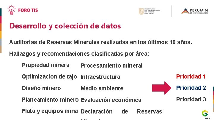 Desarrollo y colección de datos Auditorías de Reservas Minerales realizadas en los últimos 10