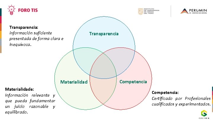 Transparencia: Información suficiente presentada de forma clara e inequívoca. Materialidade: Información relevante y que