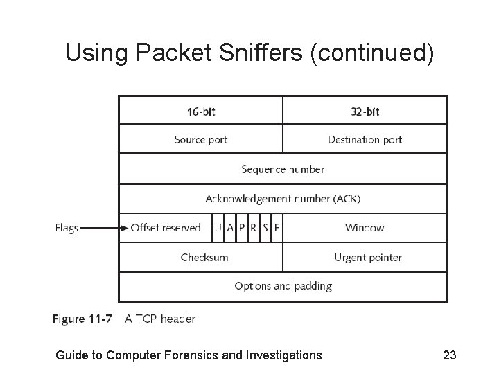 Using Packet Sniffers (continued) Guide to Computer Forensics and Investigations 23 Using Packet Sniffers (continued) Guide to Computer Forensics and Investigations 23