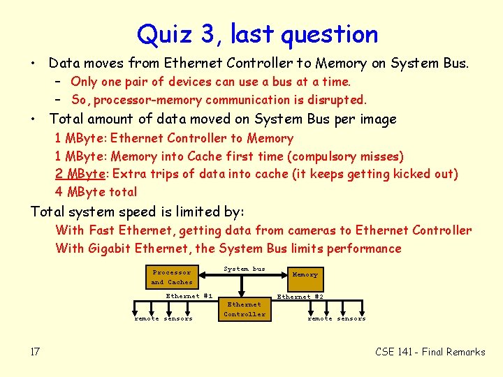 Quiz 3, last question • Data moves from Ethernet Controller to Memory on System