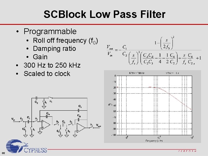 SCBlock Low Pass Filter • Programmable • Roll off frequency (f 0) • Damping