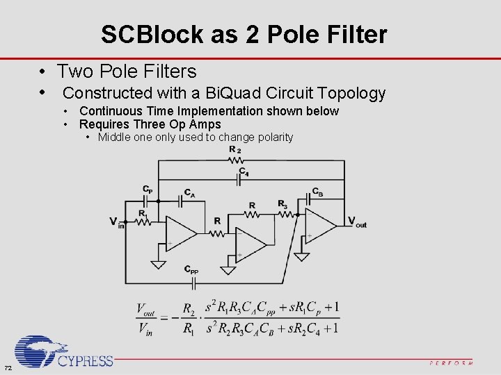 SCBlock as 2 Pole Filter • Two Pole Filters • Constructed with a Bi.