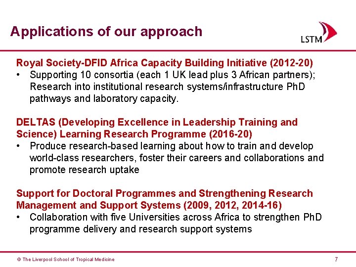 Applications of our approach Royal Society-DFID Africa Capacity Building Initiative (2012 -20) • Supporting