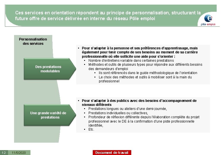 Ces services en orientation répondent au principe de personnalisation, structurant la future offre de