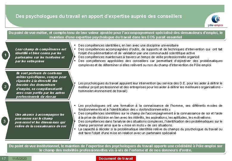 Des psychologues du travail en apport d’expertise auprès des conseillers Du point de vue