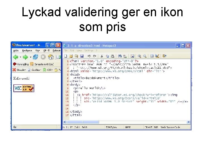 Lyckad validering ger en ikon som pris 