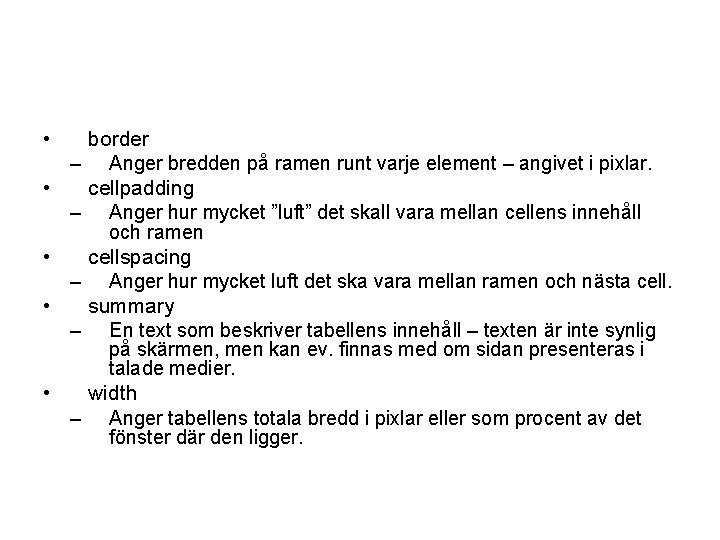  • – • – border Anger bredden på ramen runt varje element –