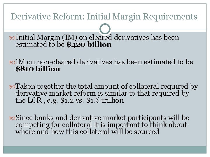 Derivative Reform: Initial Margin Requirements Initial Margin (IM) on cleared derivatives has been estimated
