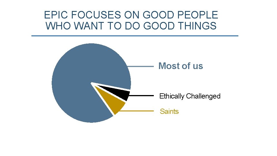 EPIC FOCUSES ON GOOD PEOPLE WHO WANT TO DO GOOD THINGS Most of us