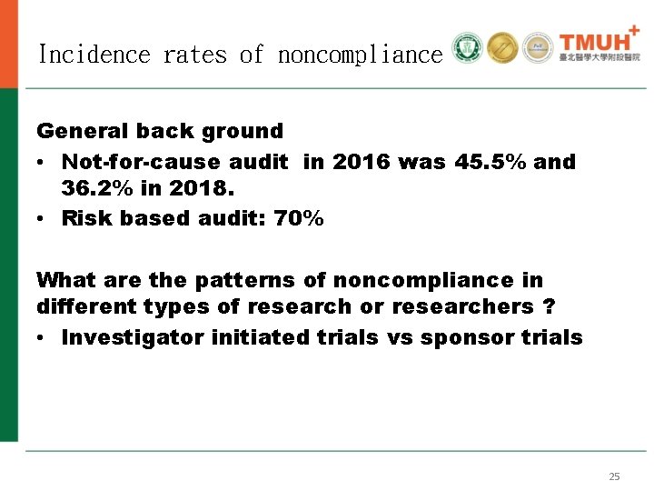 Incidence rates of noncompliance General back ground • Not-for-cause audit in 2016 was 45.