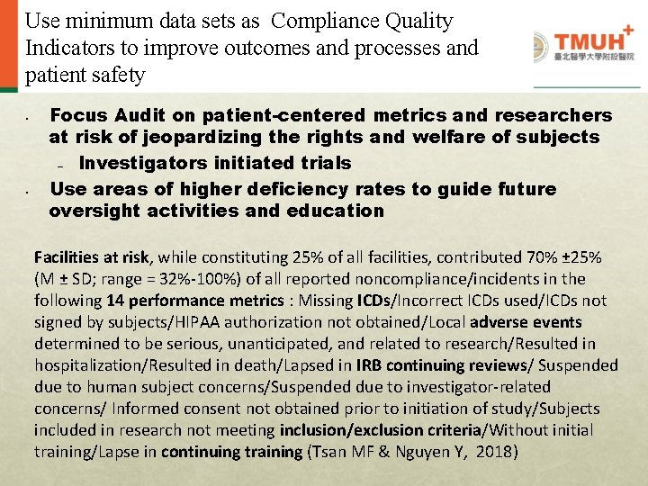 Use minimum data sets as Compliance Quality Indicators to improve outcomes and processes and