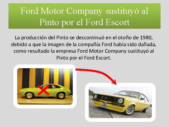 Ford Motor Company sustituyó al Pinto por el Ford Escort La producción del Pinto