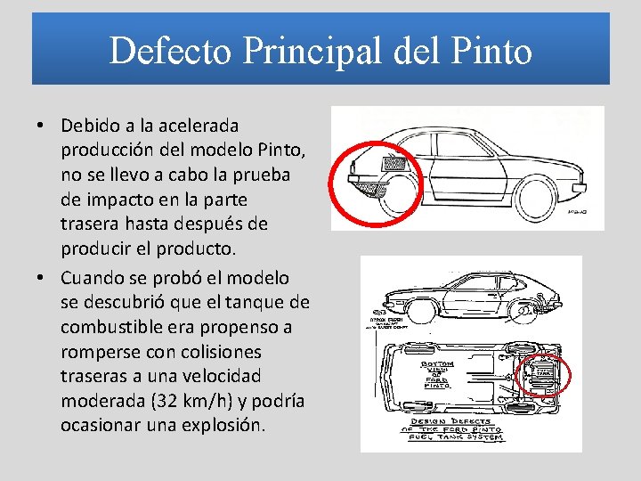 Defecto Principal del Pinto • Debido a la acelerada producción del modelo Pinto, no