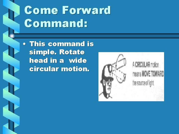 Come Forward Command: • This command is simple. Rotate head in a wide circular