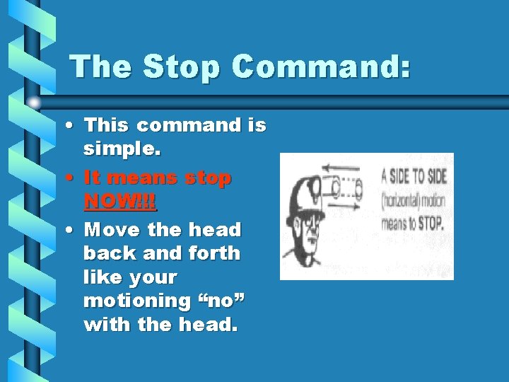 The Stop Command: • This command is simple. • It means stop NOW!!! •