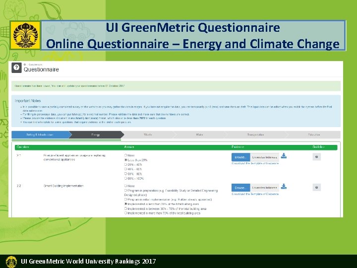 UI Green. Metric Questionnaire Online Questionnaire – Energy and Climate Change UI Green. Metric