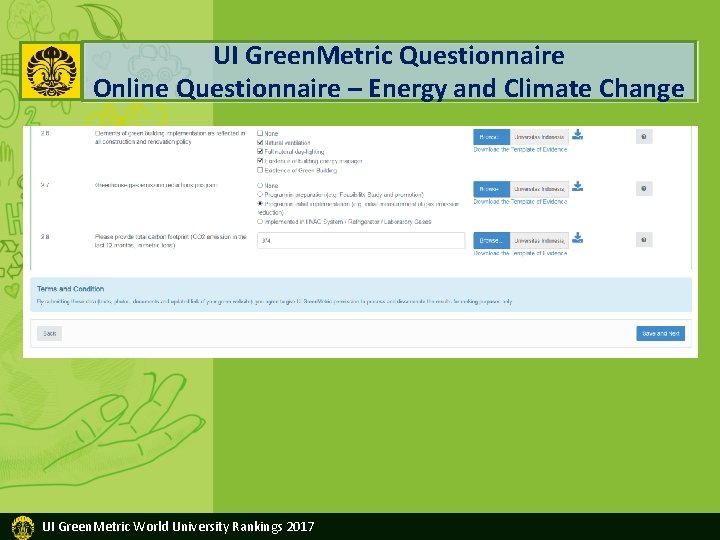 UI Green. Metric Questionnaire Online Questionnaire – Energy and Climate Change UI Green. Metric