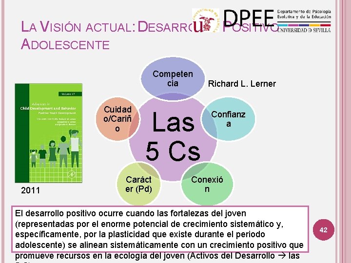 LA VISIÓN ACTUAL: DESARROLLO POSITIVO ADOLESCENTE Competen cia Cuidad o/Cariñ o 2011 Las 5