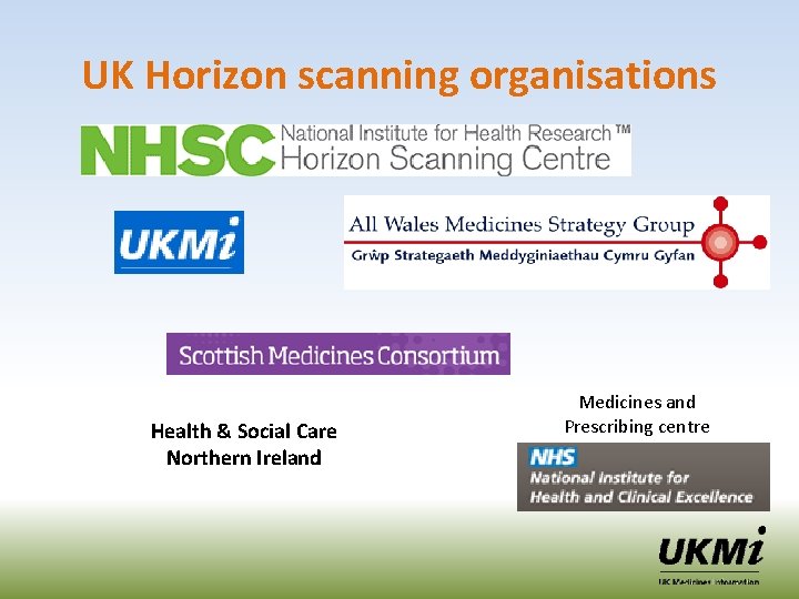 UK Horizon scanning organisations Health & Social Care Northern Ireland Medicines and Prescribing centre