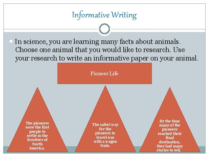 Informative Writing • In science, you are learning many facts about animals. Choose one
