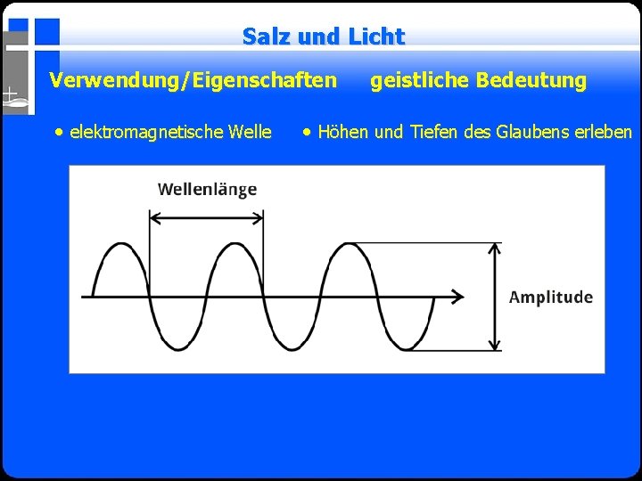 Salz und Licht Verwendung/Eigenschaften • elektromagnetische Welle geistliche Bedeutung • Höhen und Tiefen des