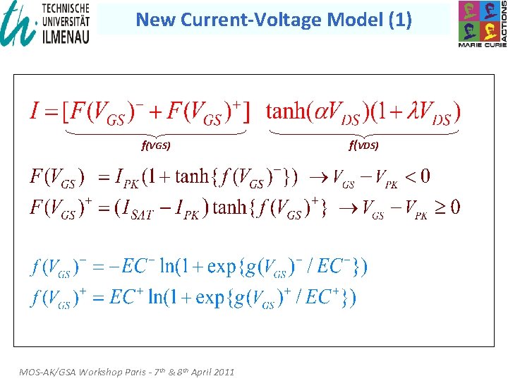 New Current-Voltage Model (1) f(VGS) MOS-AK/GSA Workshop Paris - 7 th & 8 th