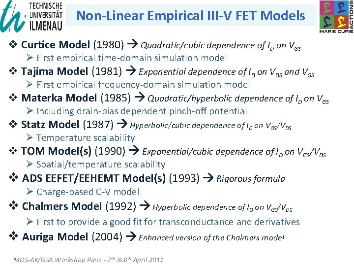 Non-Linear Empirical III-V FET Models v Curtice Model (1980) Quadratic/cubic dependence of ID on