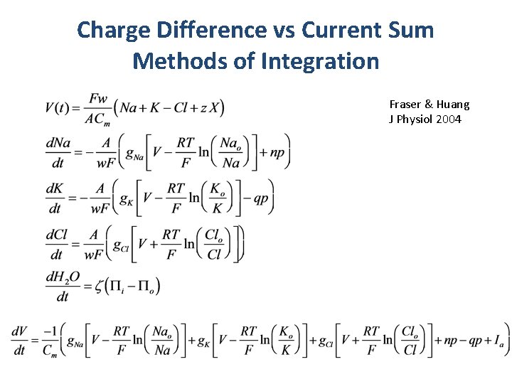 Charge Difference vs Current Sum Methods of Integration Fraser & Huang J Physiol 2004