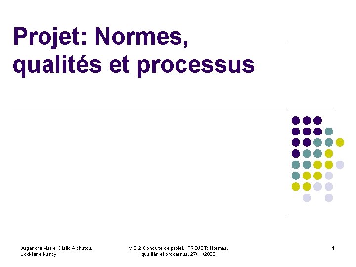 Projet: Normes, qualités et processus Argendra Marie, Diallo Aichatou, Jocktane Nancy MIC 2 Conduite