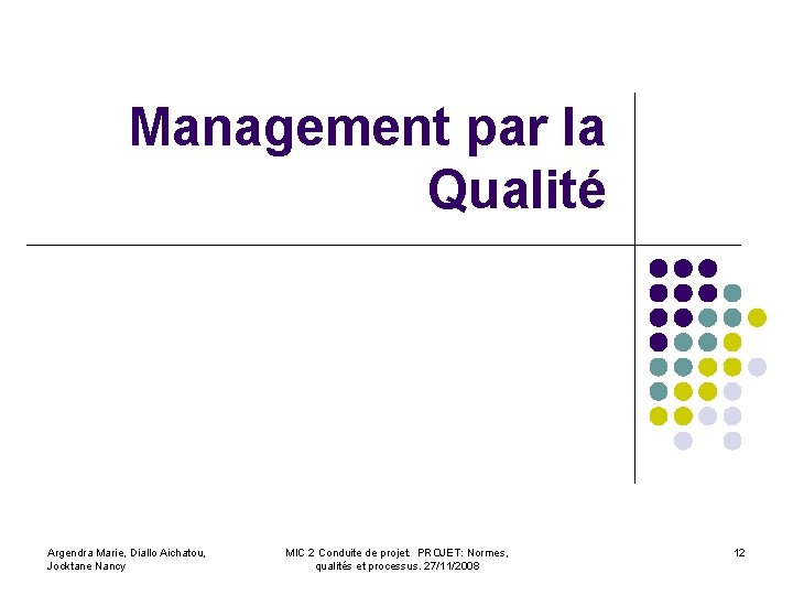 Management par la Qualité Argendra Marie, Diallo Aichatou, Jocktane Nancy MIC 2 Conduite de