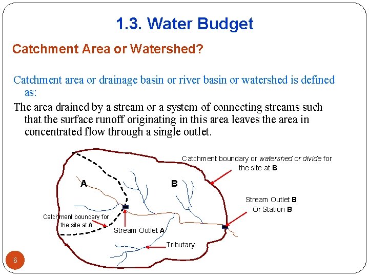 1. 3. Water Budget Catchment Area or Watershed? Catchment area or drainage basin or