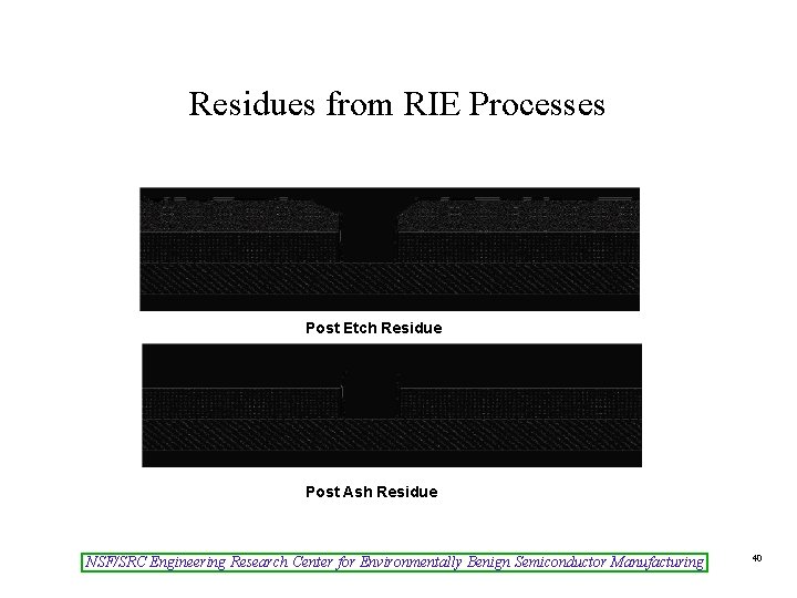 Residues from RIE Processes Post Etch Residue Post Ash Residue NSF/SRC Engineering Research Center
