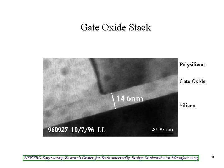 Gate Oxide Stack Polysilicon Gate Oxide Silicon NSF/SRC Engineering Research Center for Environmentally Benign