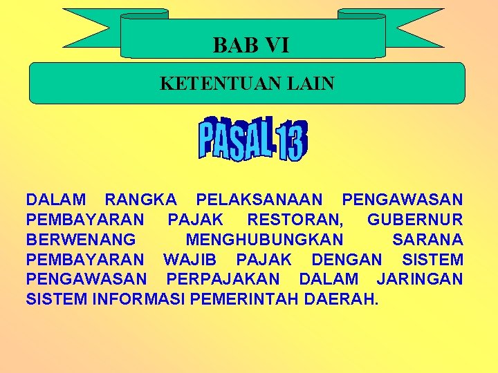 BAB VI KETENTUAN LAIN DALAM RANGKA PELAKSANAAN PENGAWASAN PEMBAYARAN PAJAK RESTORAN, GUBERNUR BERWENANG MENGHUBUNGKAN