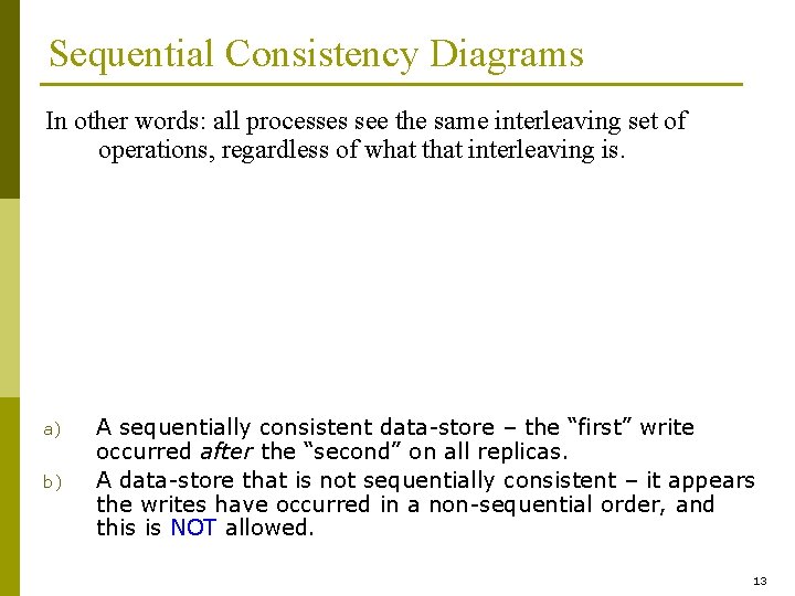 Sequential Consistency Diagrams In other words: all processes see the same interleaving set of