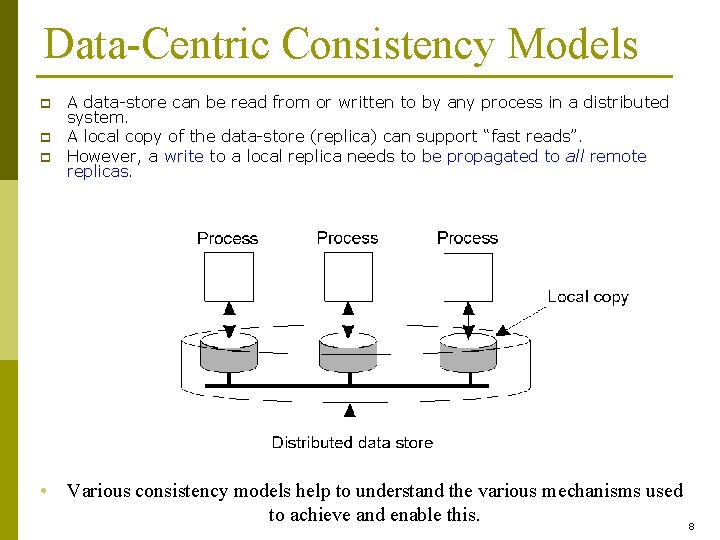 Data-Centric Consistency Models p p p A data-store can be read from or written