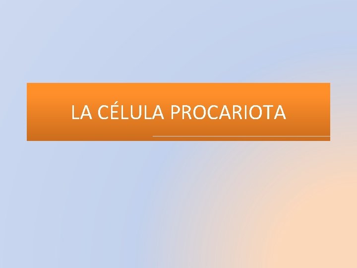 LA CÉLULA PROCARIOTA 