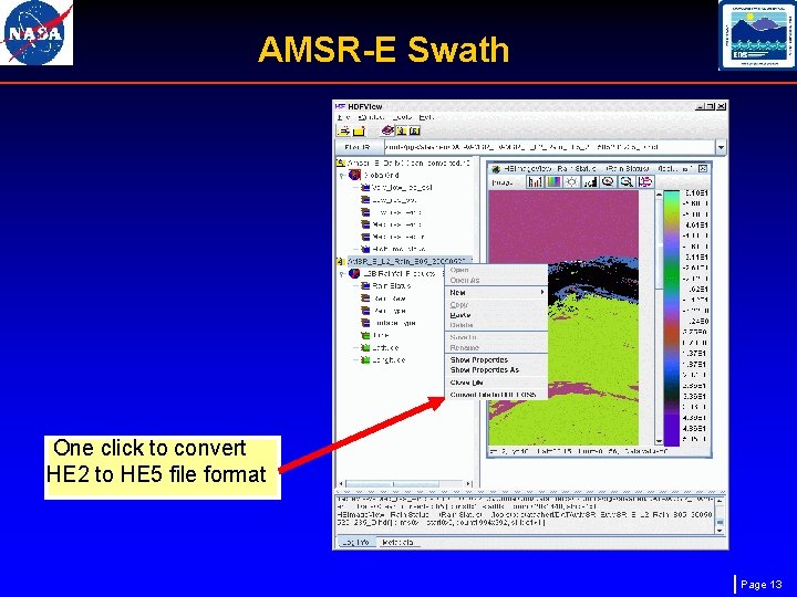 AMSR-E Swath One click to convert HE 2 to HE 5 file format Page